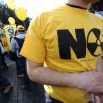 A protester marches during a demonstrati